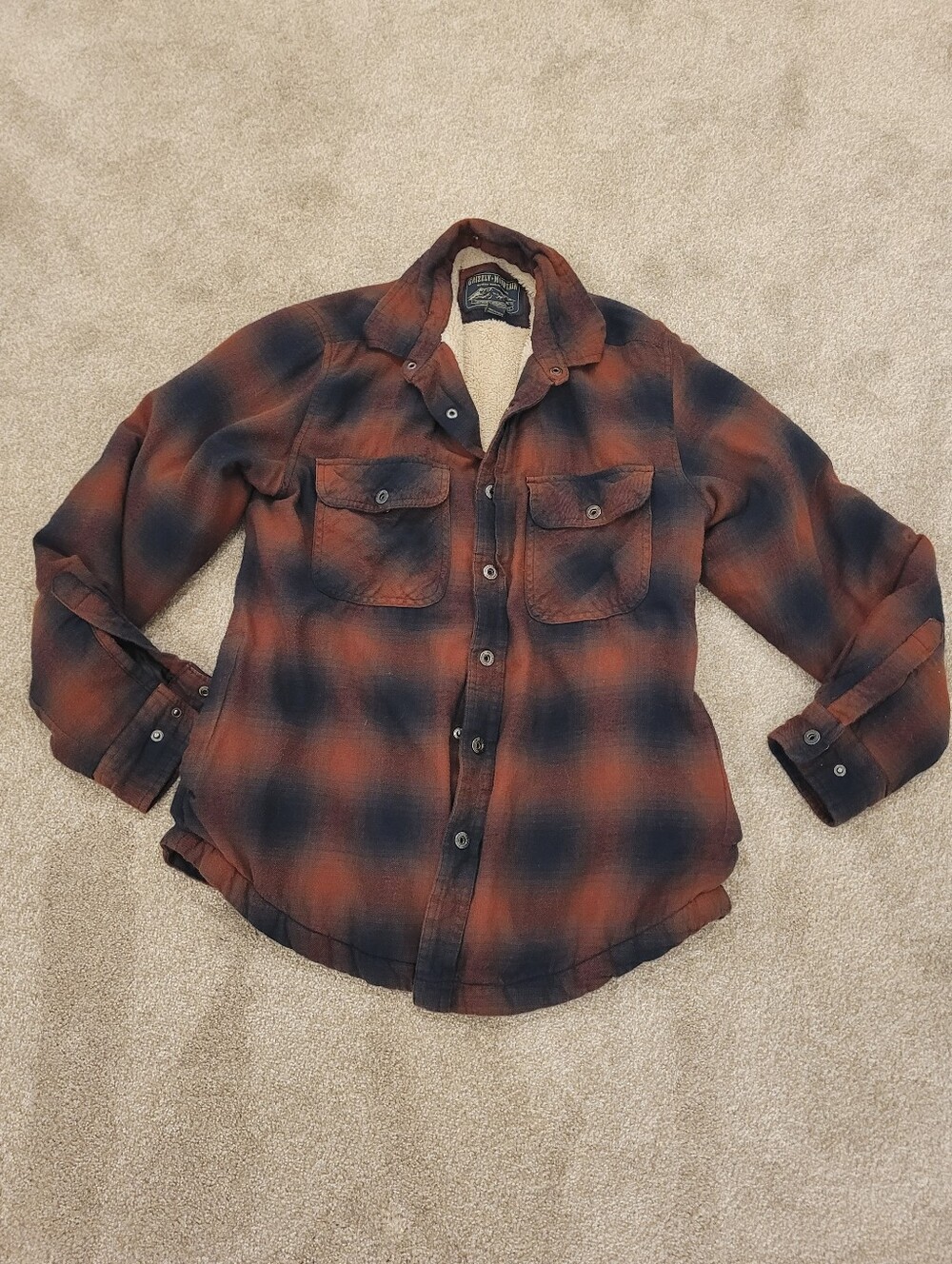 Grizzly Mountain Mens Sherpa Lined Button Up Flannel Jacket Size Medium